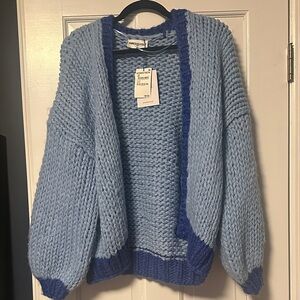 Princess Polly Light Blue Knit Cardigan with Navy Trim